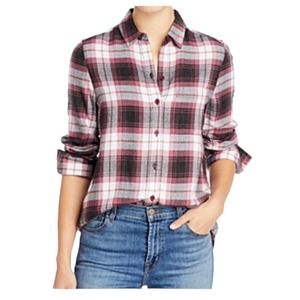 BeachLunchLounge Large Whiteney Plaid Button-Down Western Summer Lightweight Top